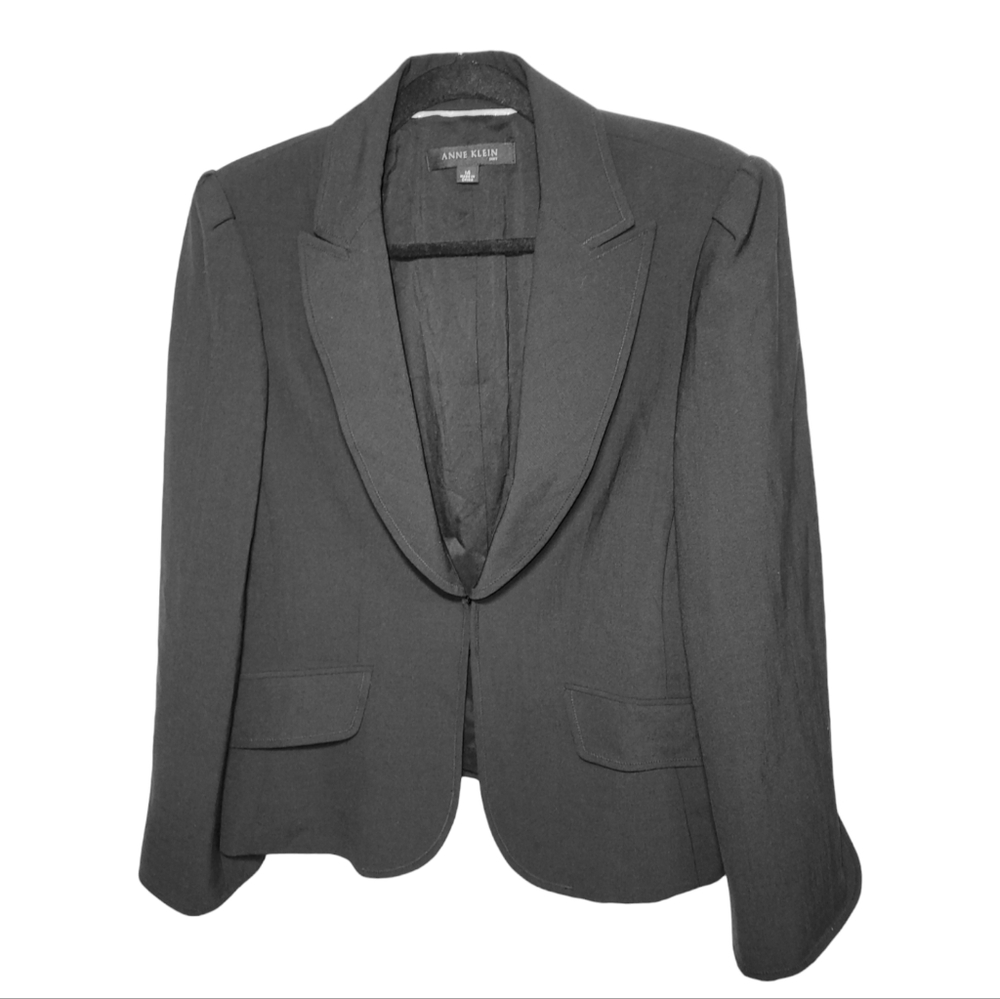 COPY - ANNE KLEIN 14 Black Deep Plunge V-Neck Blazer Suit Jacket w/ Split Sleev…